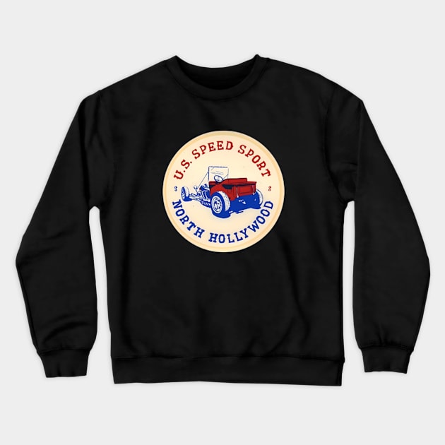 U.S. Speed Sport Store North Hollywood California Crewneck Sweatshirt by Desert Owl Designs